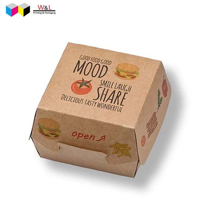 machine made Food grade kraft paper hamburger box burger box holder container with logo printing