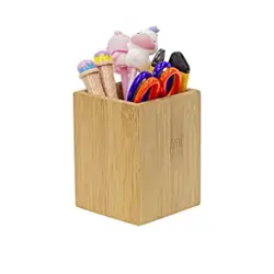 Custom office square wooden bamboo pen storage holder pencil organizer pen stand container