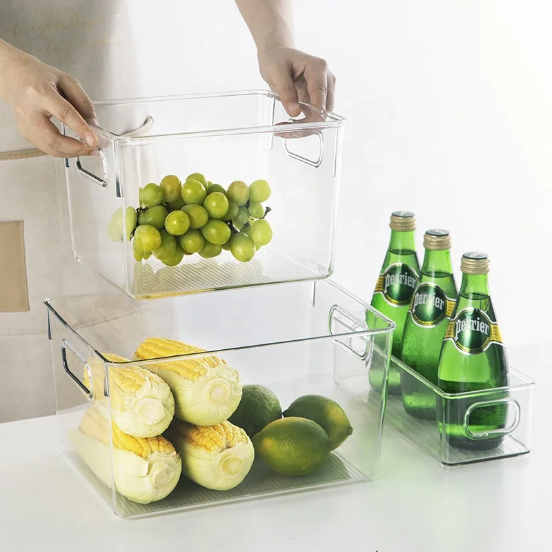 Pantry Organizer Bins with Handle, Plastic Containers for Fridge Refrigerator Kitchen Countertops Vegetables Can Food Freezer