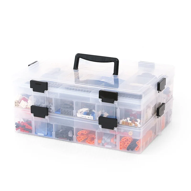 Multi-functional Plastic transparent double layer LEGO Storage Boxes storage organizer with Lid