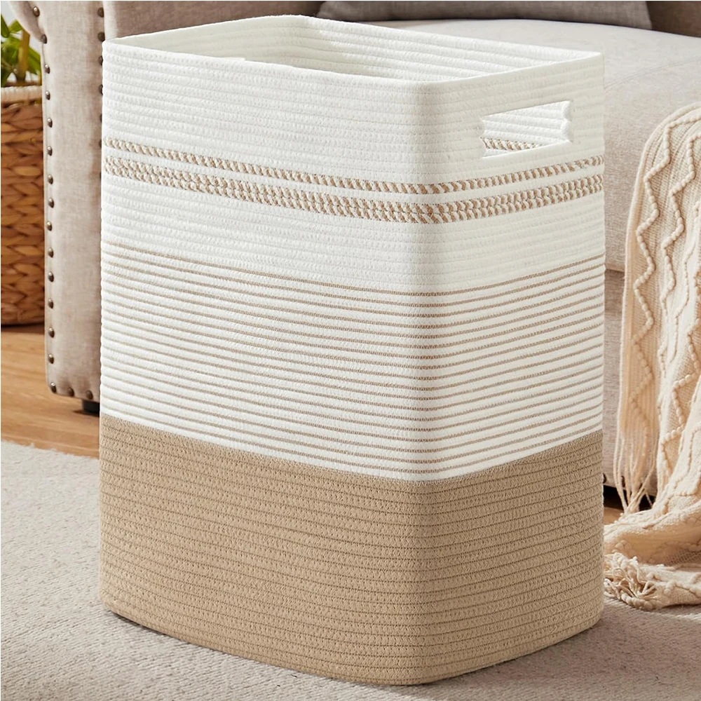 78L tall laundry hamper Collapsible woven clothes Basket Decorative Blanket Basket for Bedroom Laundry Room Bathroom