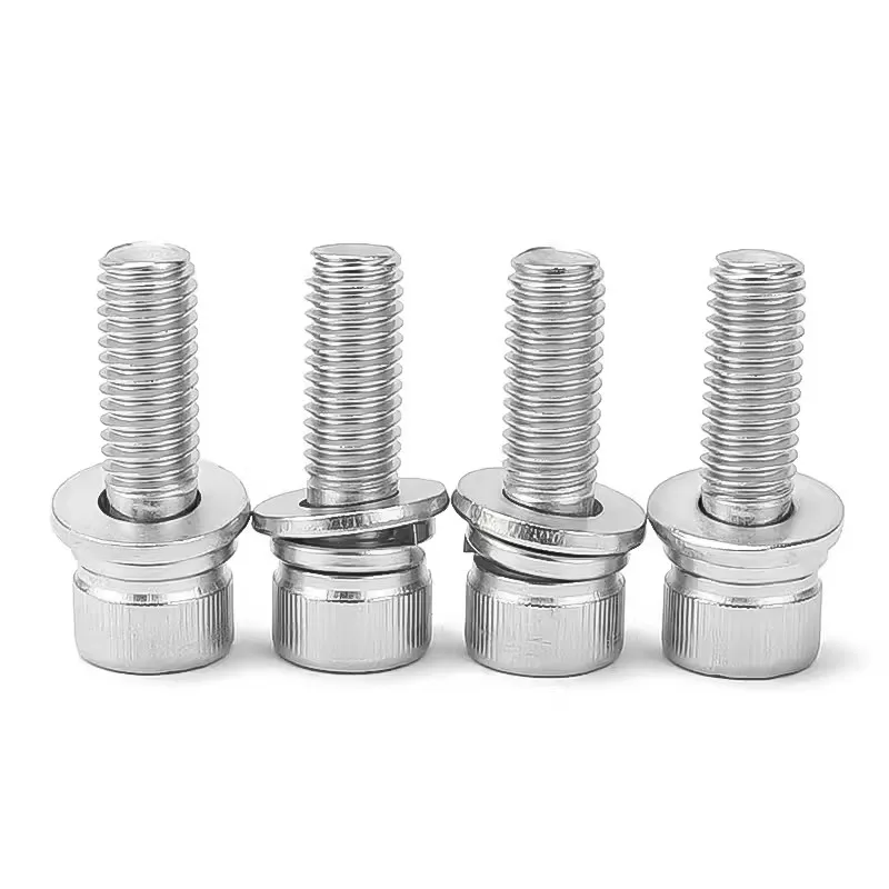 Free Sample Stainless Steel M2 M2.5 M3 M4 M5 M6 Cap Head Sems Assembly Screw Bolt With Flat Washer and Spring