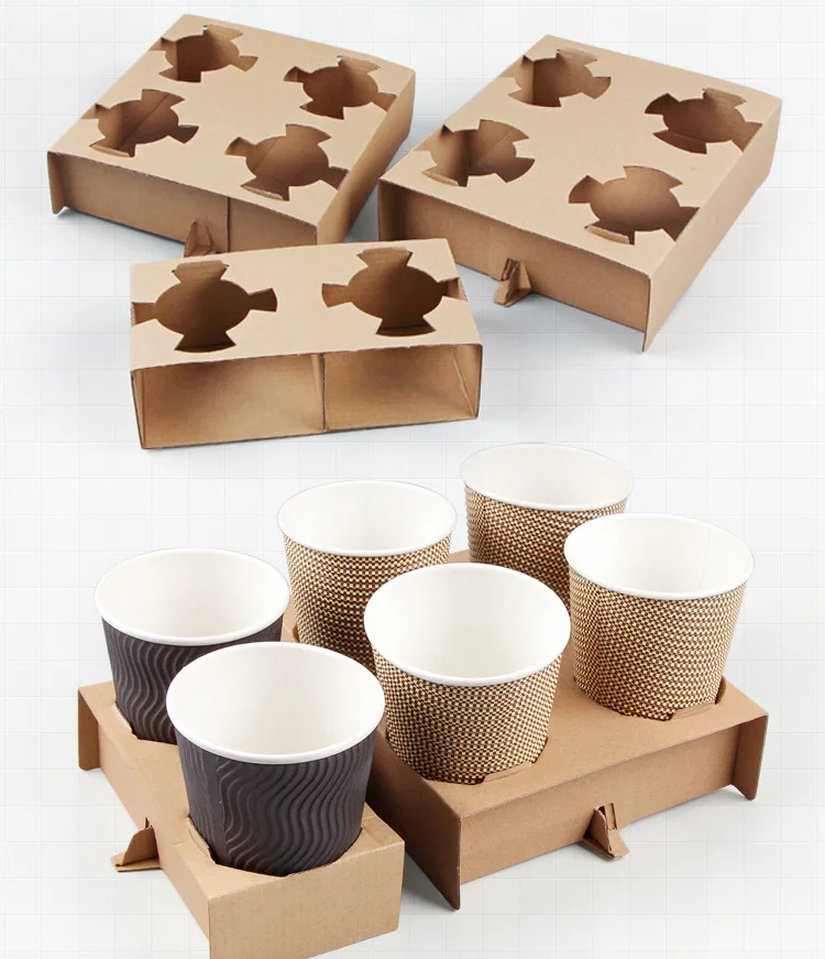Customized Disposable Takeaway hot drink Cup Holder Coffee Paper Cup Takeout Cup Holder