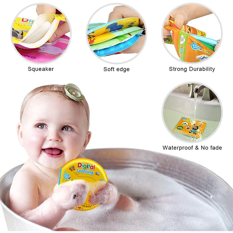 Eco-friendly durable soft non-toxic plastic fiber baby bath book for early education