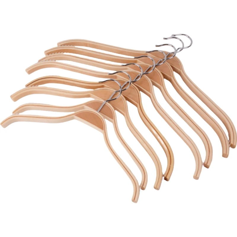 Factory Wholesale Plywood Non-Slip Strip Round Hook Laminated Light Board Hanger Wooden Clothing Store Solid Wood Clothes Hanger