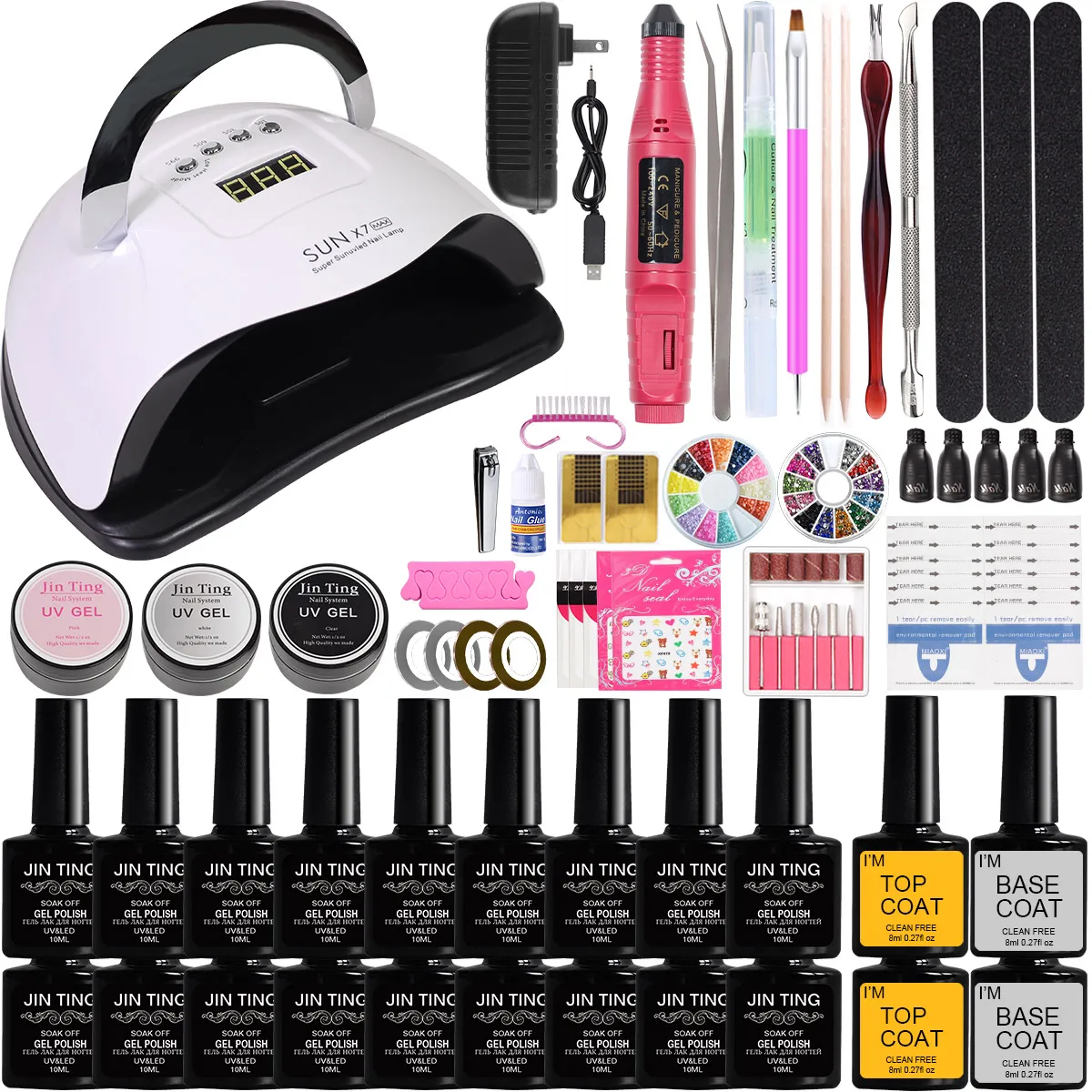 MEETNAIL kit de unas acrilicas 18pcs gel nail polish set with uv lamp machine base top coat nail kit professional set