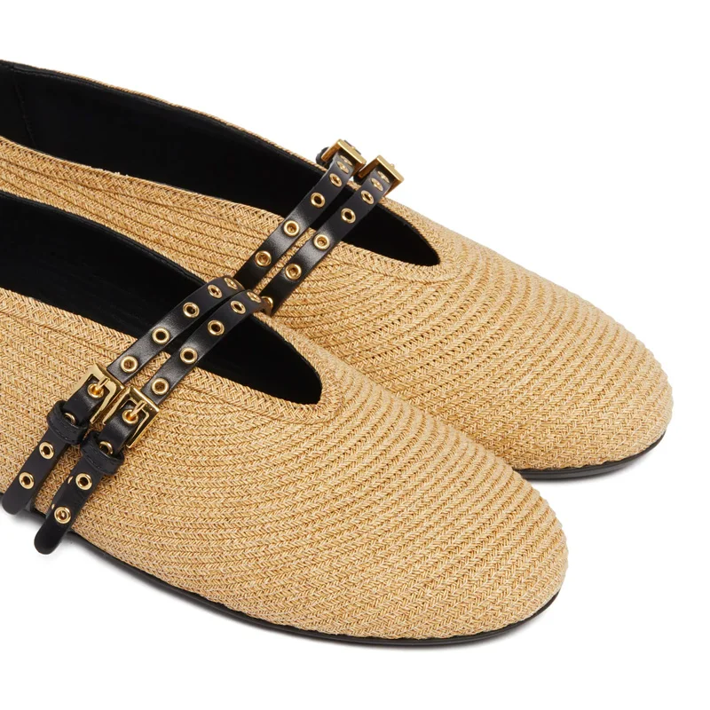 Custom Woven Ladies Sandals Woven Flat Shoes for Women and Girls Breathable Mesh Ballet Flats for Summer and Winter