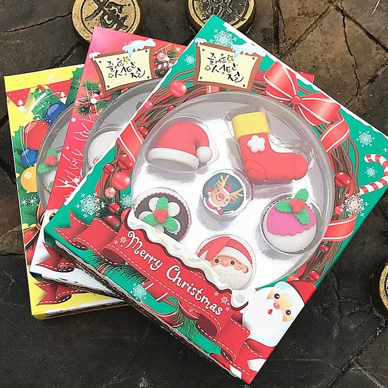 Cute Christmas Erasers Snowman Santa Mini Rubber Eraser Kawaii Stationery School Office Correction Supplies Kid Gift