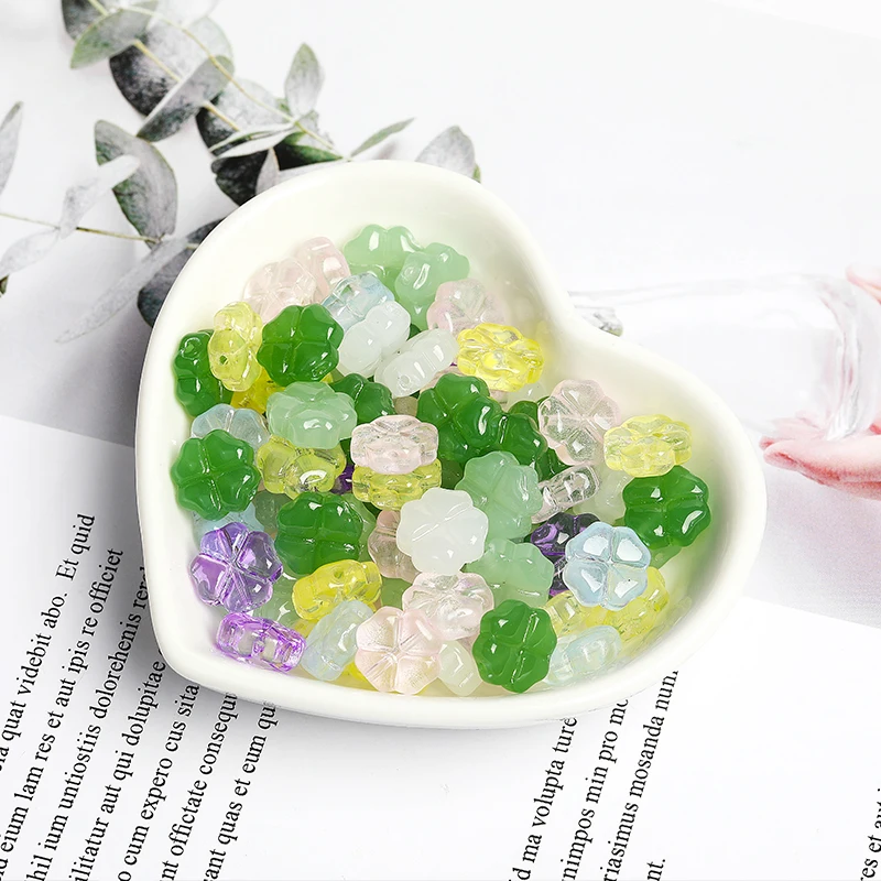 Wholesale 10mm Natural Crystal Magic Lucky Four Leaf Clover Loose Beads For Necklace Accessories Jelly Color Glass String Beads