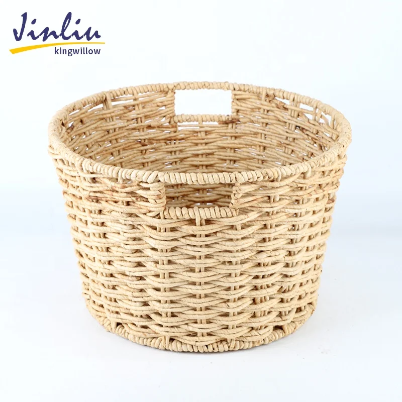 Woven round storage baskets with built-in handles eco-friendly corn husk basket for organizing toys,clothes