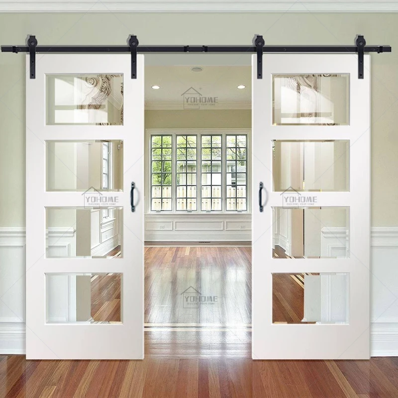Yohome custom Shandong barn door interior glass sliding barn door double track double barn door