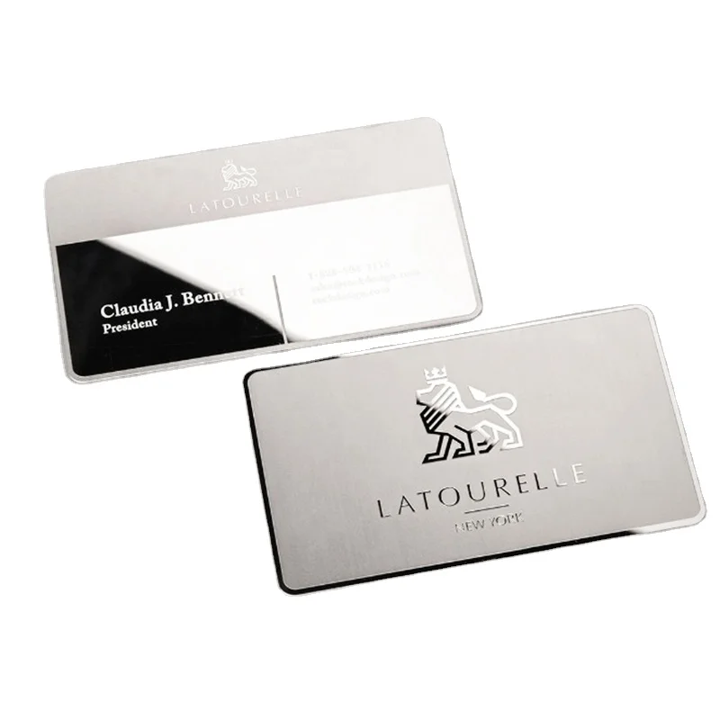 Free Samples Custom Size Shape Logo Stainless Steel Visiting Card Calling Cards VIP Membership White Metal Business Cards