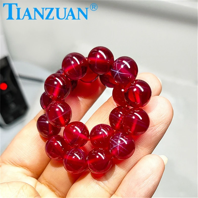 Beads bracelet 10 mm 20-24pcs length 200-240mm Ball shape artificial star sapphire ruby red color crundum gift jewelry
