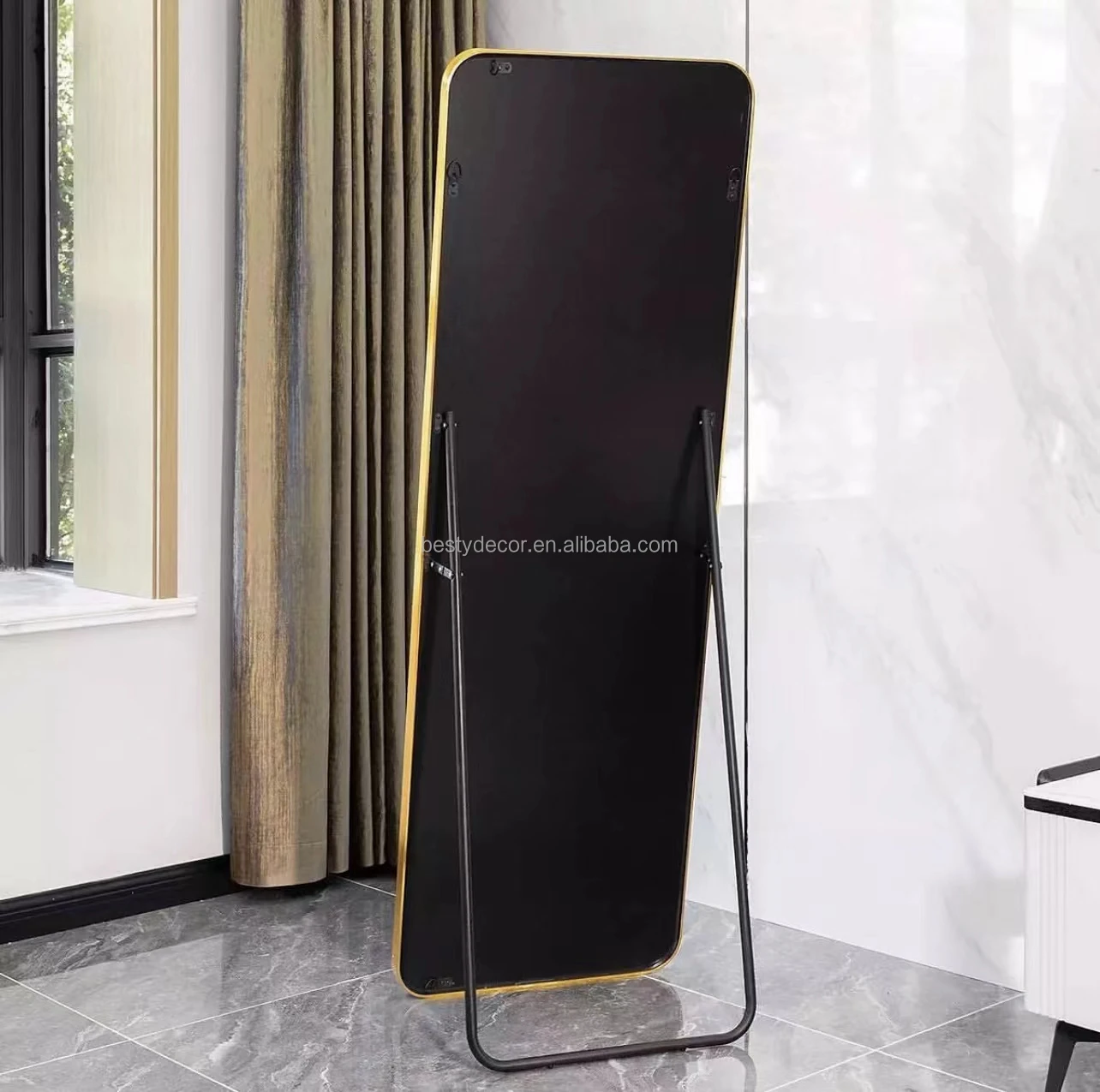 Home Decorative Mirrors Bedroom Modern Simply Aluminum Alloy Frame Standing Full Length Floor Dressing Mirrors