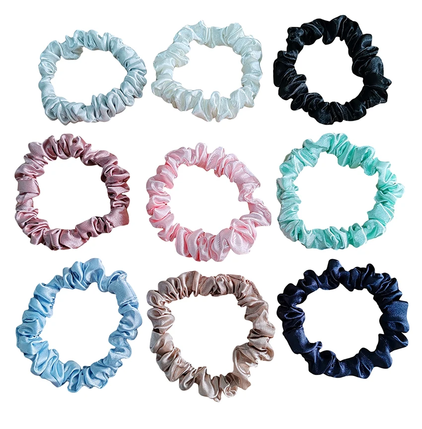 Neutral Color Skinny Satin Hair Scrunchies Elastic Hair Bands Ties Imitated Silk Scrunchies For Women With Thin Hair