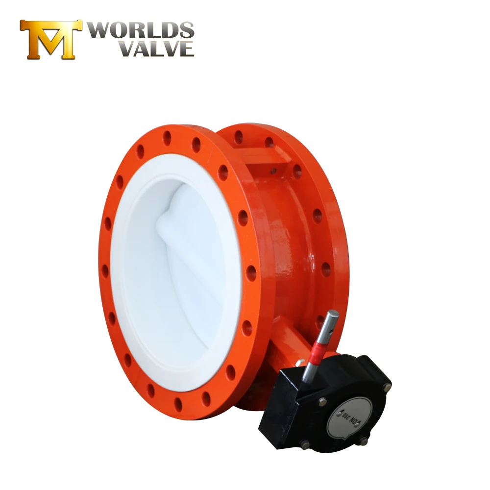  Dn 100 150 200 300 PTFE двухфланцевый клапан-бабочка с червячной шестерней Фланцевое соединение