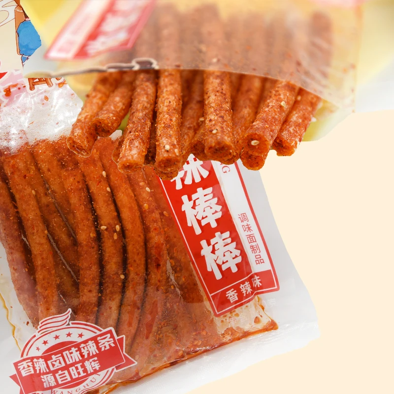 Wholesale snack 80g*10*10 hot selling Exotic snacks food Pasta products delicious spicy strips