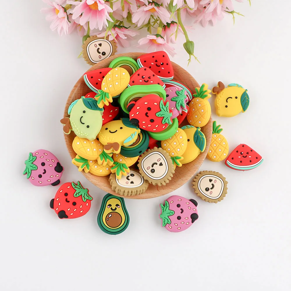 Kovict Fruit Pineapple Strawberry Lemon Avocado Watermelon Durian Food Grade DIY Accessories Baby Teeth Toy Silicone Beads