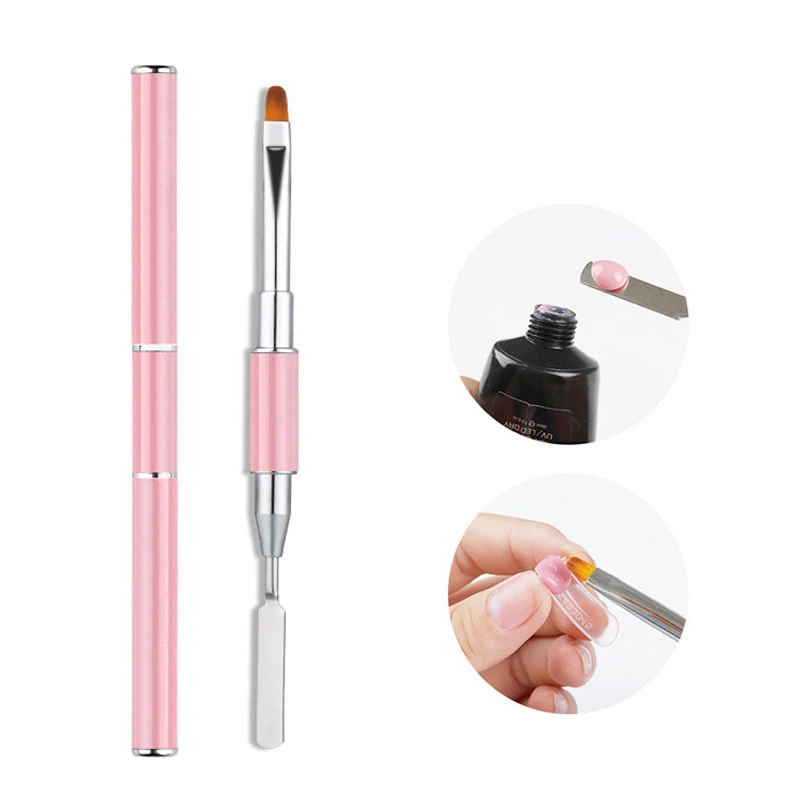 Dual Ended Poly Nail Gel Brush Picker 2 IN 1 Nail Brush and Spatula Stainless Steel Gel for Nails Extension Gel Tool