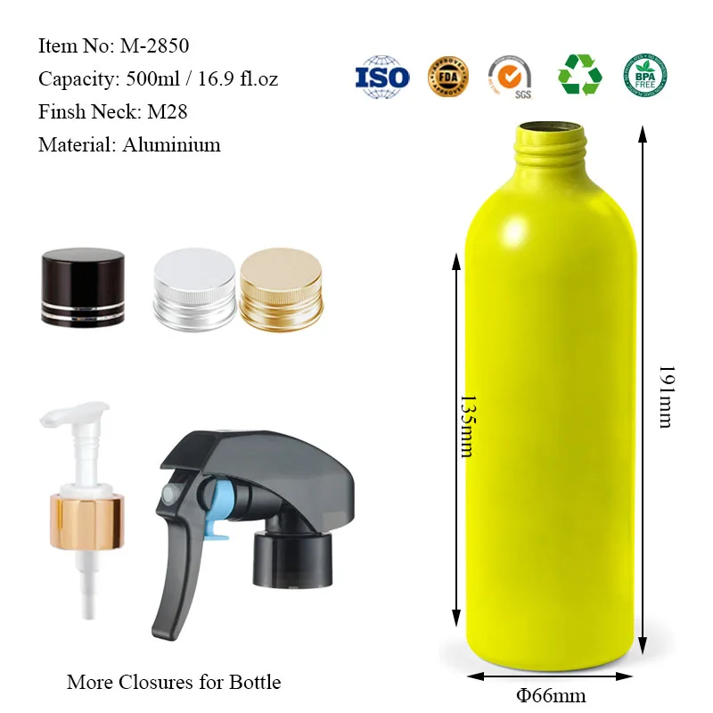 Recyclable Aluminium Metal Bottle with Pump for Lotion Shampoo Shower Gel Foam Soap Custom Design Cosmetic Packaging 500ml 16oz