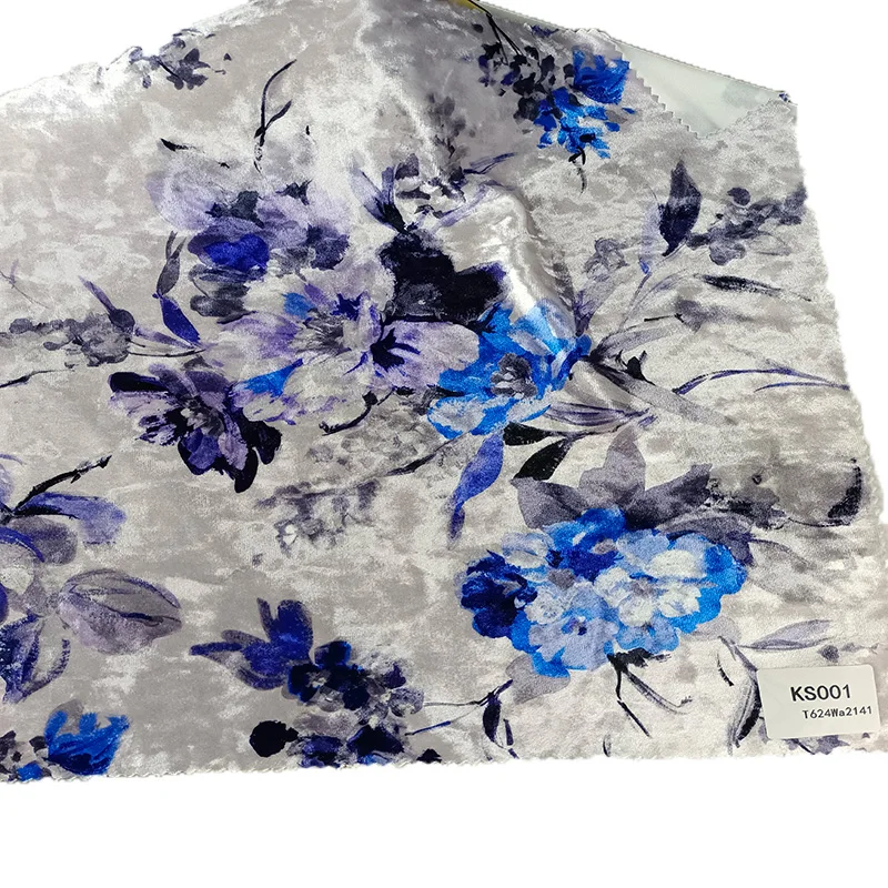 Super Soft Warp Knit Vintage Floral Custom Printing Velvet Fabric for Evening Gowns