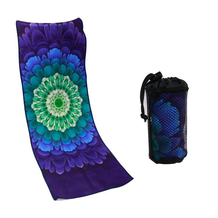 Eco Friendly Custom Design Printed Micro fiber Sport Towel Made from Post-Consumer  Recycled Plastic Beach Yoga Towel
