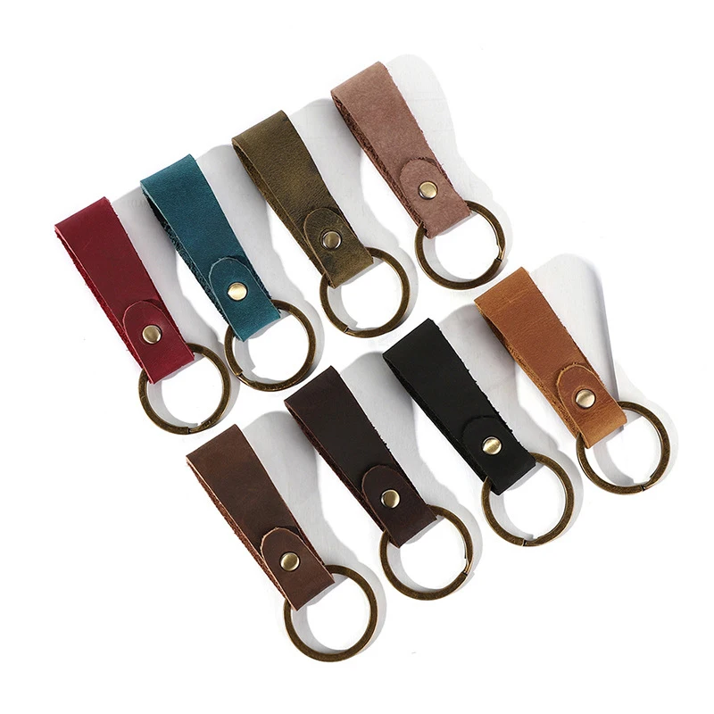 Genuine Cow Leather Keychain Metal Keyring Pendant  Key Chain Keys Holder Key Ring Gift Custom logo