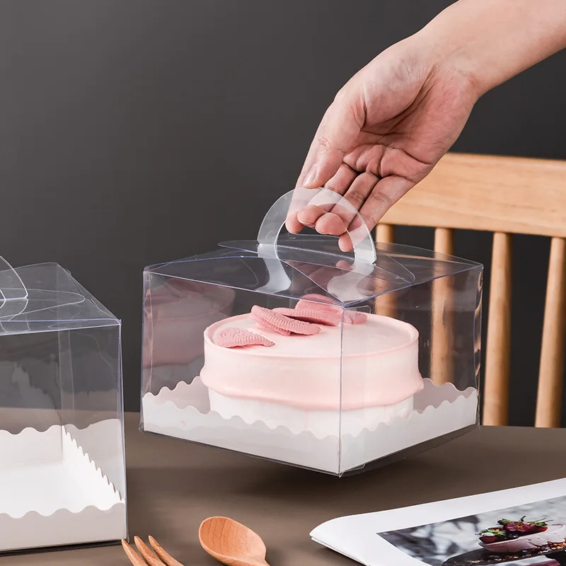 Wholesale Transparent Cake Box Bento Cake Boxes Custom Portable Baking Packaging With Handle Roll Cake In Bulk