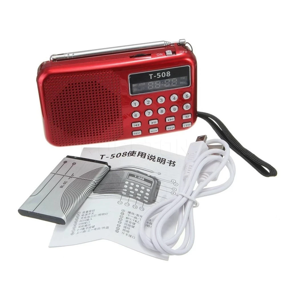  T508 мини портативный светодиодный стерео FM-радио динамик USB TF карта MP3 музыкальный плеер 50 мм Внутренний