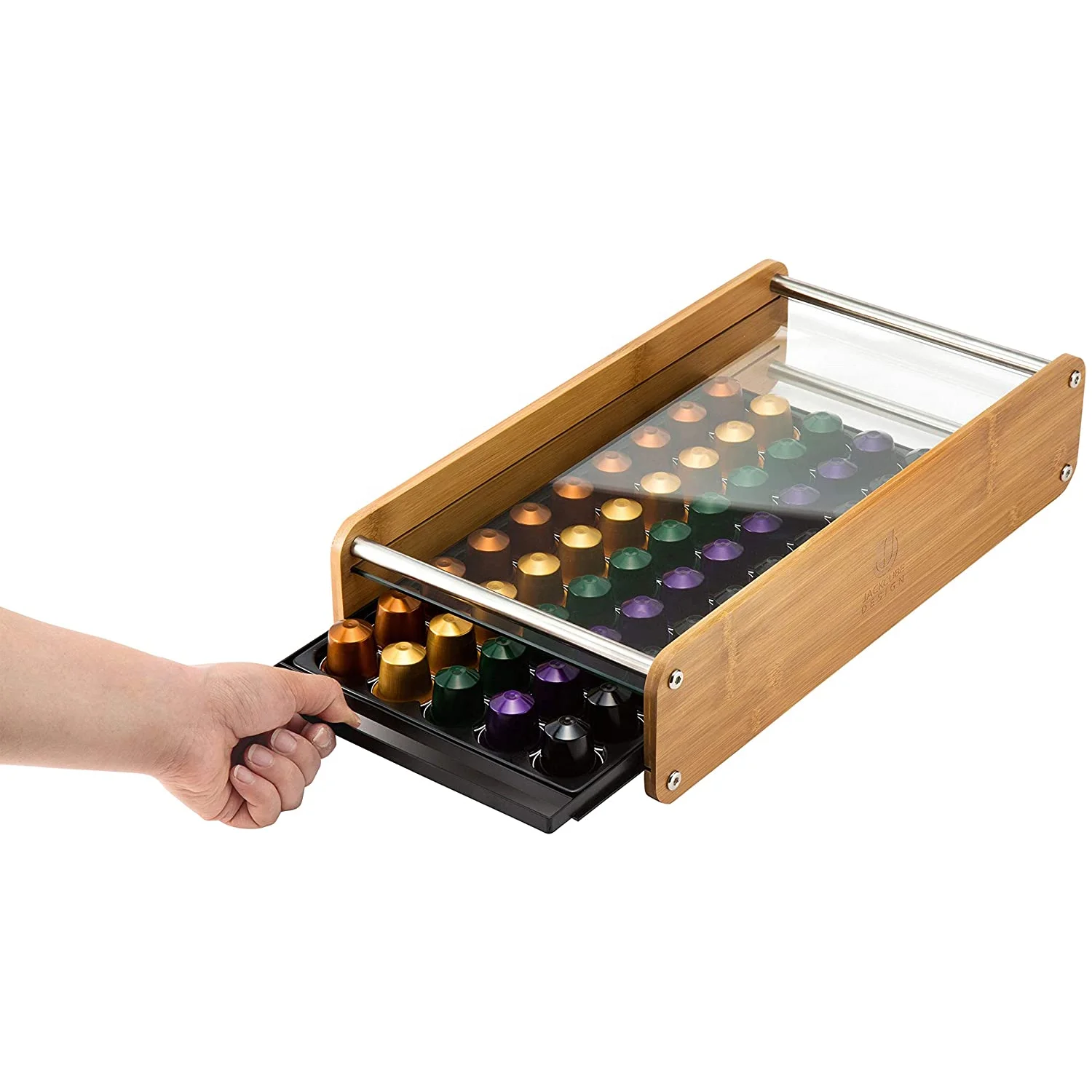 Бамбуковые 50 кофейных капсул Nespresso держатель для зерен Органайзер коробка для хранения стенд Ящик с полкой из закаленного стекла