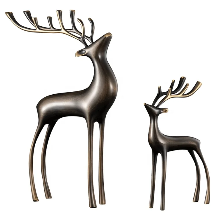 Saibasen Bronze Deer Figurine Statues Elegant Sculpture for Home Decor Porch TV Cabinet Housewarming Gifts Decoration