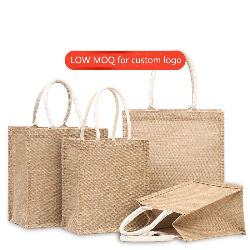 2024 eco friendly strong durable jute tote bags reusable custom logo printed jute shopping bags Natural Burlap Grocery tote bags