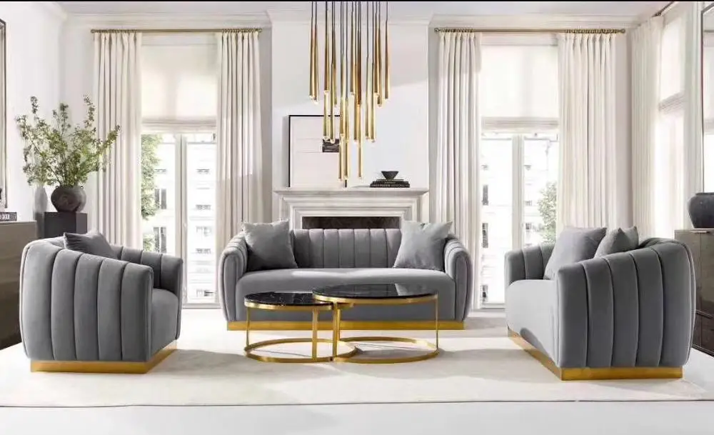OEM High End Luxury Modern Furniture Gold Finishing Frame Sofa Chair Table