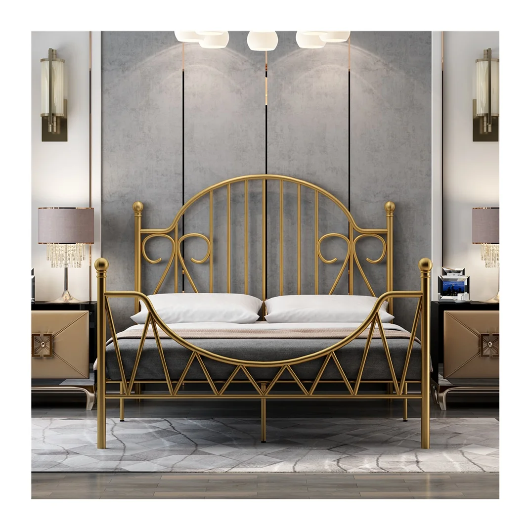 Easy Assembly Luxury Metal Bed Frame Heavy Duty Vintage Headboard And Footboard Platform Base Wrought Iron Metal Bed
