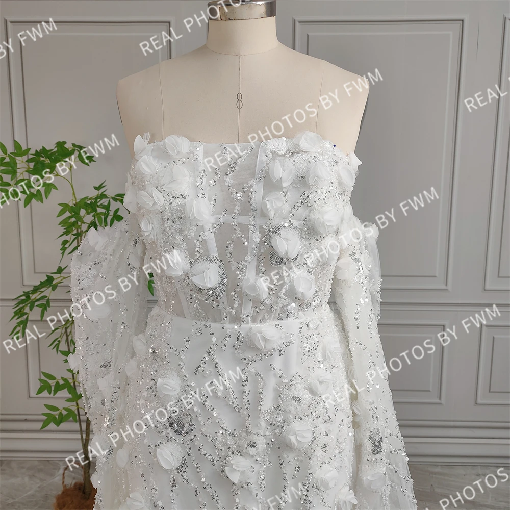 100% Real Photos High Quality Off Shoulder Beaded Lace Wedding Dress Women Elegant Floor Length Bride Engagement Party Gown 2025