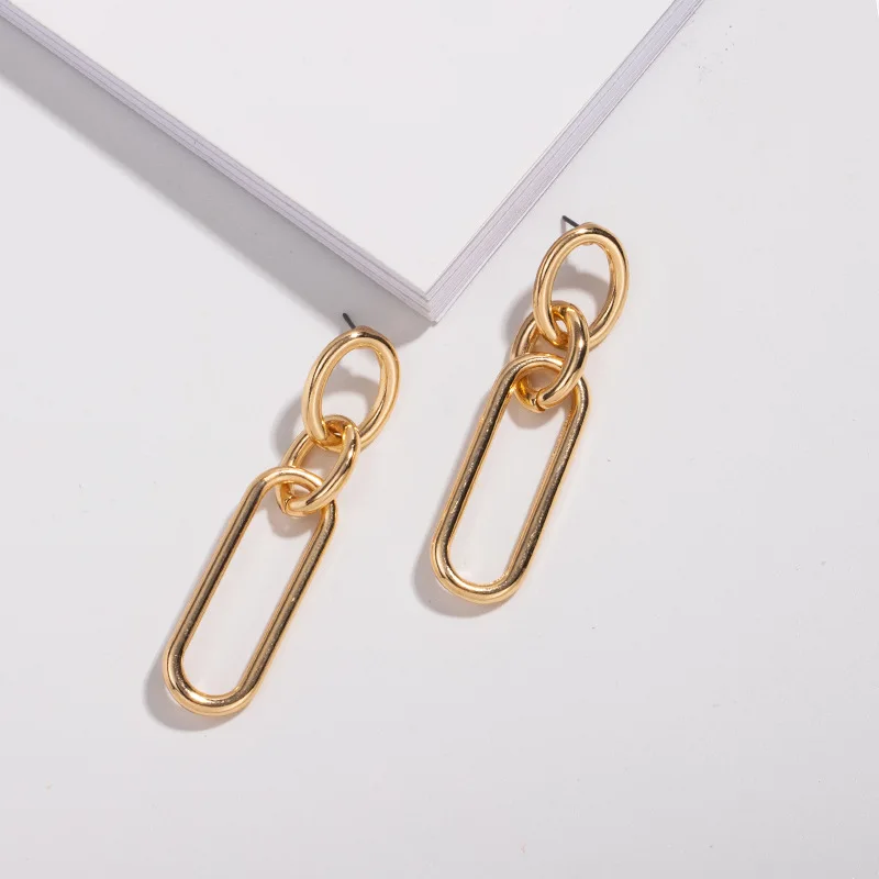 40 designs good polished paper clip dangle drop earring gold metal alloy copper link chain women female earrings