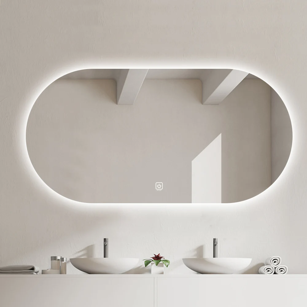 5mm Environmental Silver Mirror Touch Screen Light Up Illuminated Oval Bathroom Led Mirror