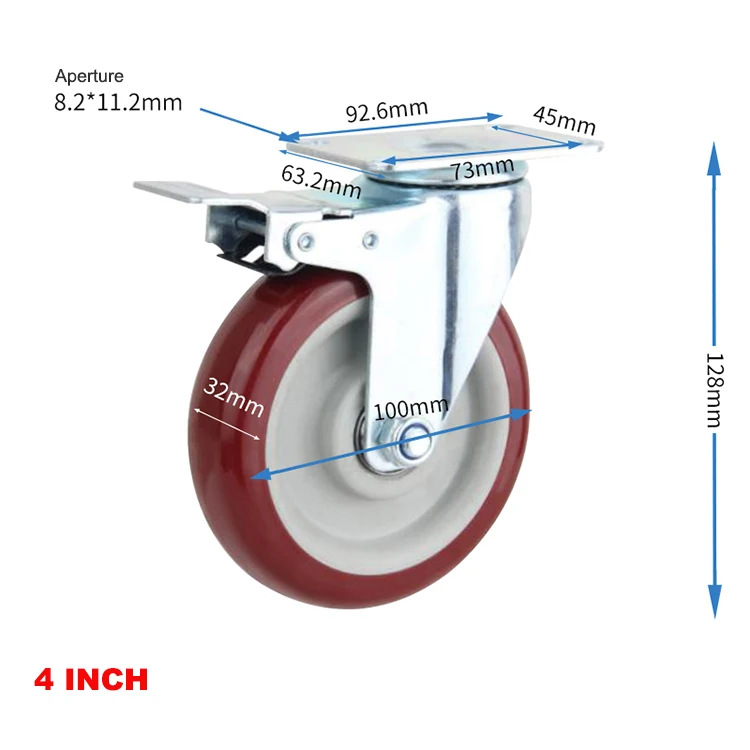 Heavy Duty Casters Industrial Caster Wheels 2.5/3/4/5Inch PU Wheels Swivel Steel Plate Caster Wheel