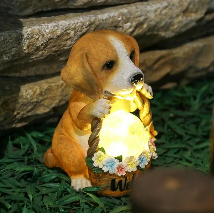 Creative Night Lamp Cute Puppy Ornaments American Decoration Resin Garden Animals Solar Light Waterproof