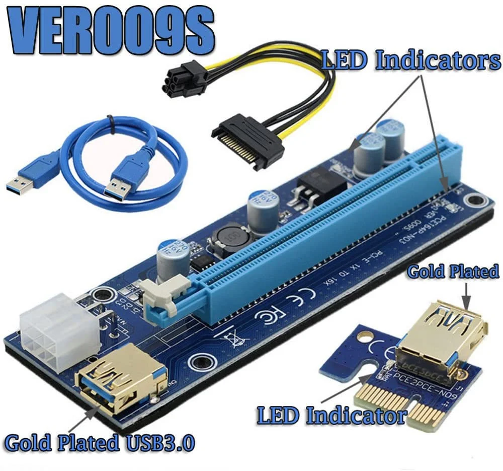  Pcie VER009S PCI-E 1X до 16X райзер ver 009s карта расширения экспресс-адаптер USB 3 0 кабель питания gpu