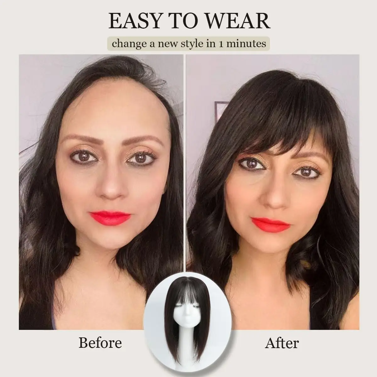 Human Hair 3D Bangs Hairpiece Clip In Hair Extensions Fringe French Curls  Natural Straight Human Hair Toppers