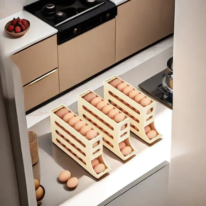 New Arrival 4-Layer Automatic 30 Rolling Egg Dispenser Egg Holder For Fridge