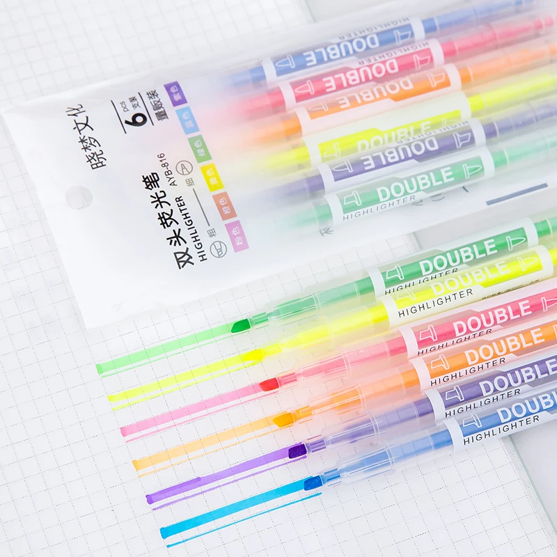 High face value 6 bags 6 color double head Mark marker pen highlighter pen