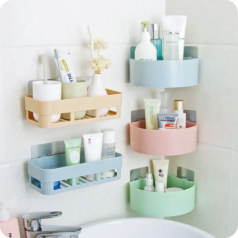 Bathroom Shelves No-drill Shelf Plastic Shower Storage Rack Holder Kitchen Organizer Bathroom Punch Corner Frame