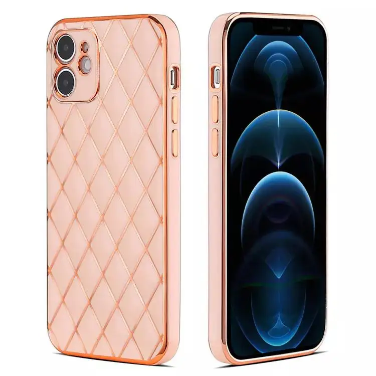 Factory Wholesale Luxury Fashion Electroplated Phone Case Cover Girls Style Grid Plating TPU Cases for Samsung S21 Ultra