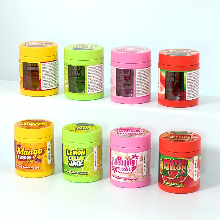 3.5g Custom Label Childproof Clear Window Jar Airtight Magnifying Lid Child Resistant Magnifying Glass Jar For Herb Dry Flower