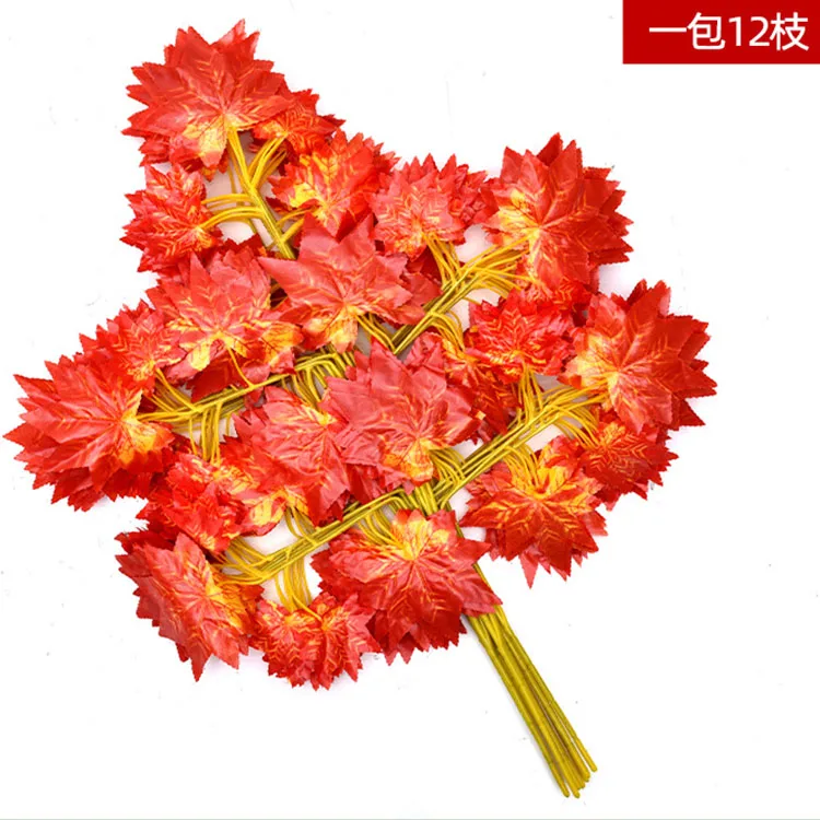 Wholesale silk artifical fall leaf plastic stem green white yellow red gold silver leave decor artificial maple leaves for wall