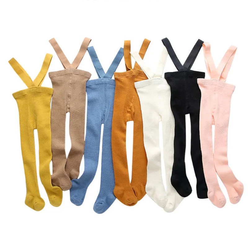 Winter kid baby girls big suspender baby socks Plain color child pants socks knitted children tight legging children socks