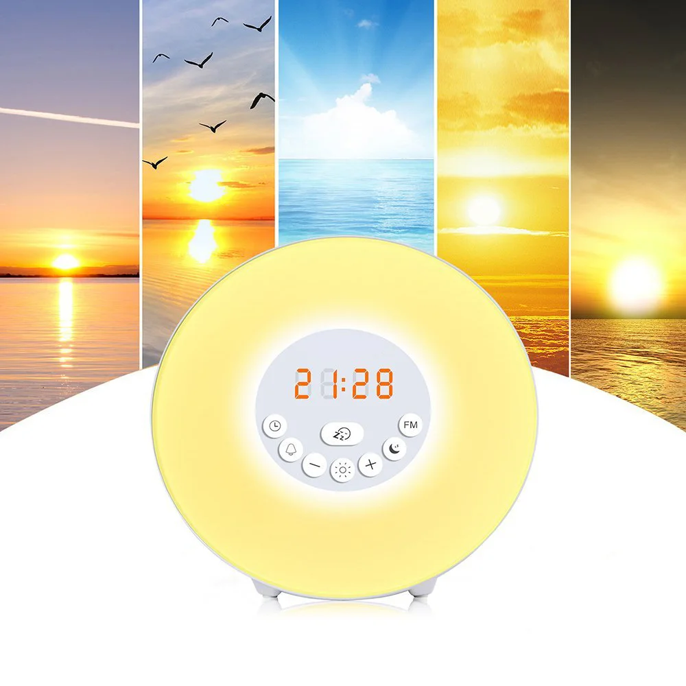 Sunrise Simulation Wake Up Night Light Novelty LED Alarm Clock Radio Alarm Clock