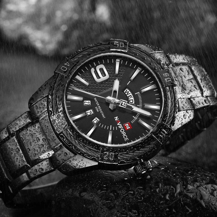 NAVIFORCE 9117S Fashion Men Watch Elegant Stainless Steel Wire Bezel Men Sports Watch Waterproof
